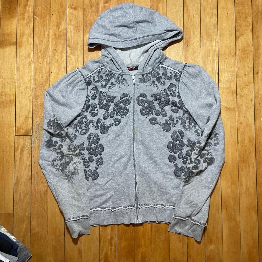 DKNY Active Hoodie Womens Size M Zip Up Leopard Print